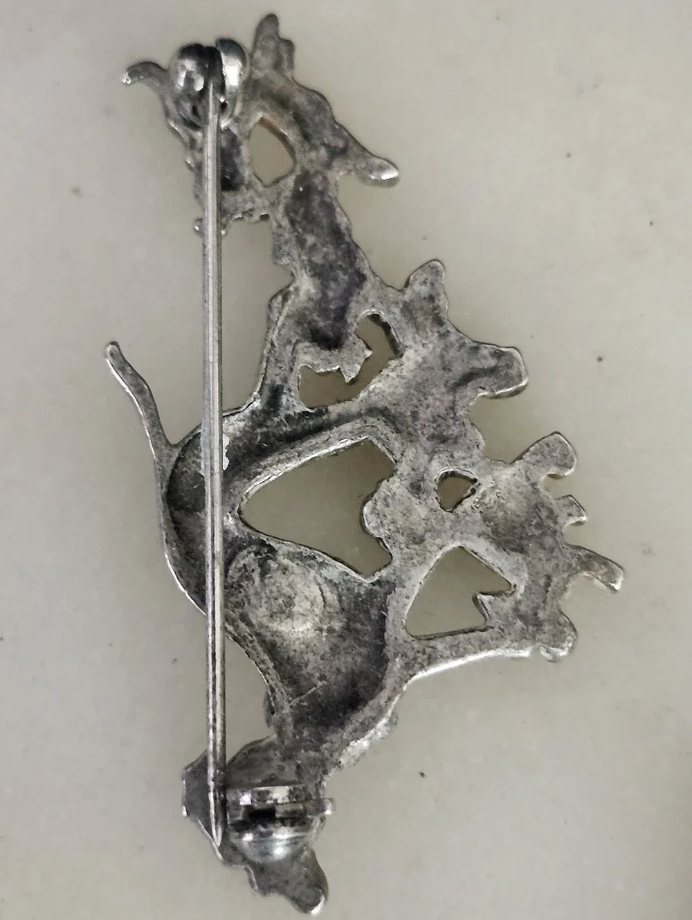 Silver Tone Dalmatian Mother & Puppies Brooch with Blue Accents